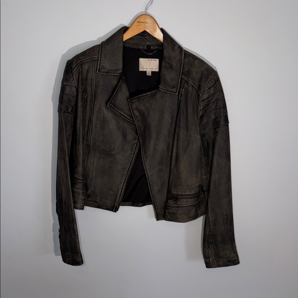 Banana Republic Heritage Leather Jacket Women’s XL Smoky Black Charcoal Moto